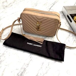 SAINT LAURENT Calfskin Matelasse Monogram Lou Camera Bag Dark Beige